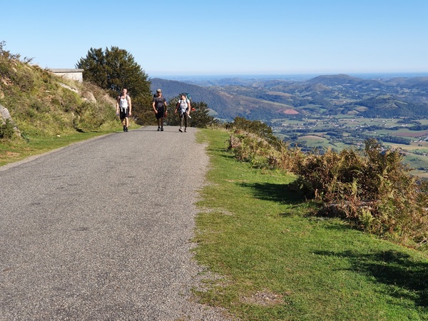 Other pilgrims walking up Route Napoleon. Beautfiful view into France