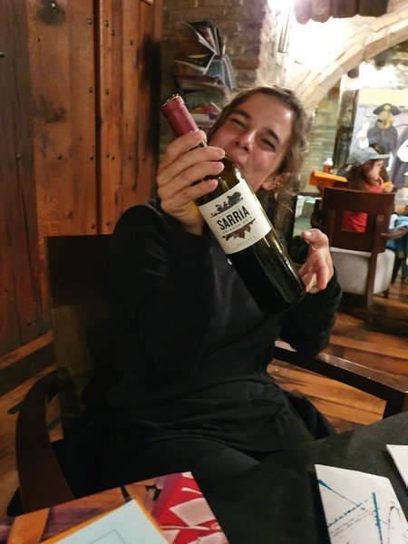 Having dinner in Puenta de la Reina. Was this the first red wine that Fabizio introduced to us?