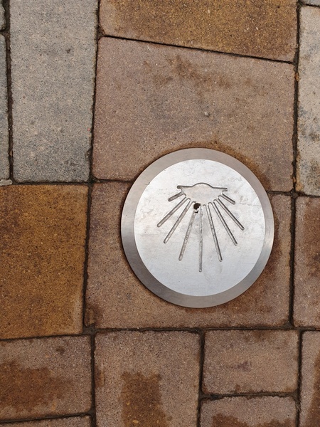 This is how the Camino is marked through the town Los Arcos - and in other places.