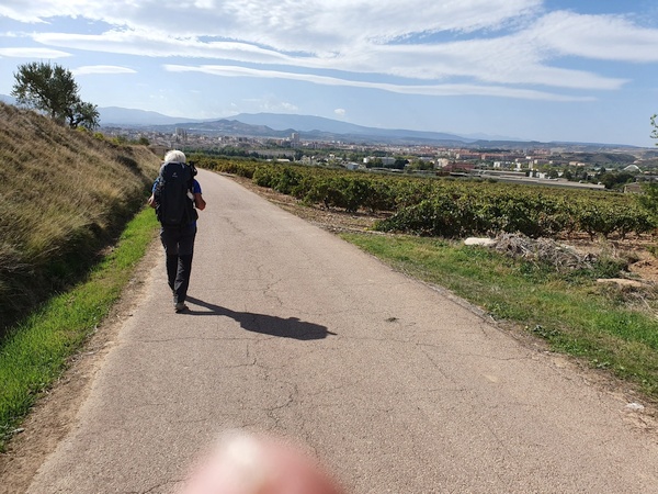 Entering Logrono. Fabrizio in front