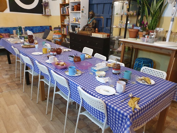 Day 8: Breakfast table at Albergue Virgen de Guadelupoe in Ciriñuela - a more or less deserted ghost town.