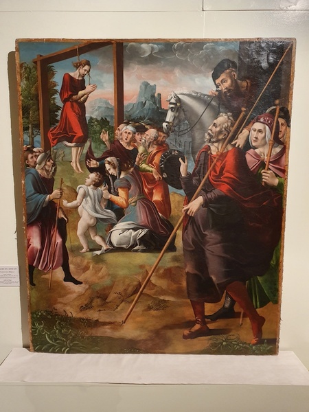 Inside "Cathedral of Santo Domingo de la Calzada" in the art museum. The innocent man hanged but still alive.