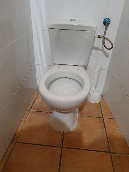 At an albergue called Casa Aurea in Villalcázar de Sirga. Glad I am not a girl having to put my behind there to pee.