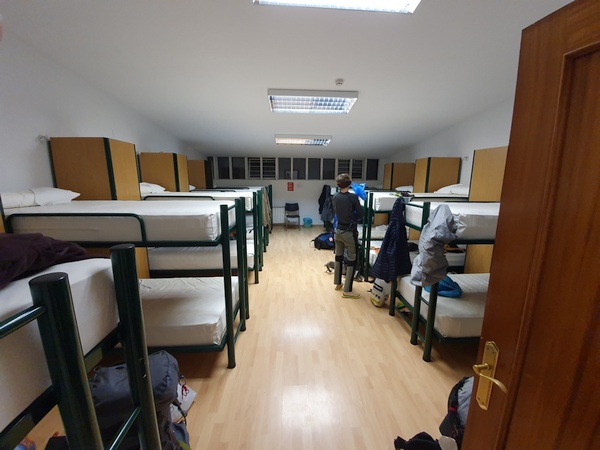 An albergue at the outskirts of Leon called "Albergue de Peregrinos D. Antonino y Dña. Cinia". All facilities, clean and everything but it was strange. No one wanted to talk. They all looked grouchy. I wonder if it was the pain in my face that turned them away? Here I was all alone. Could not keep up with Fabrizio any longer due to my bad ancle. Felt terrible.