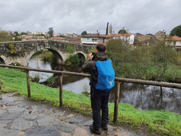Landon before the bridge into Furelos