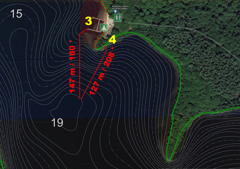 Bearings for 19 meter deep spot from two different entry points