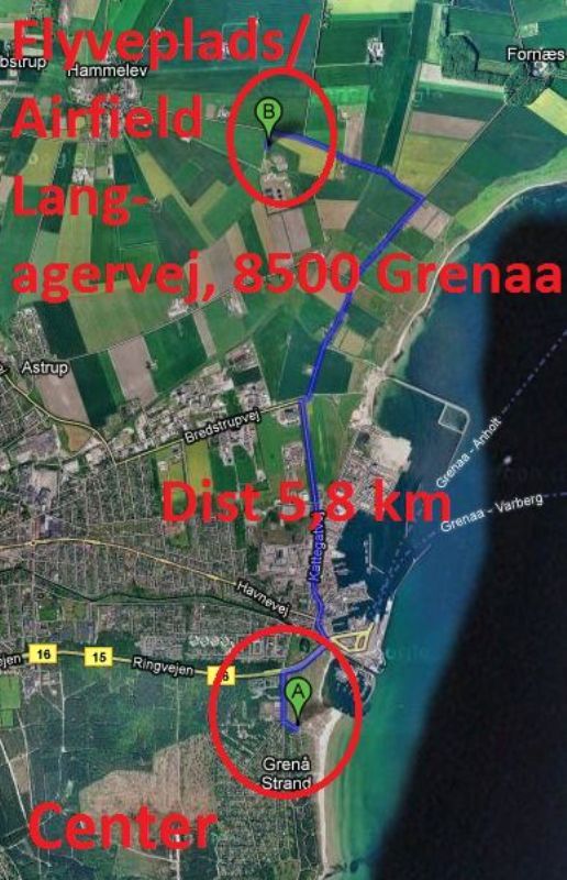 Grenå flyveplads, kort
