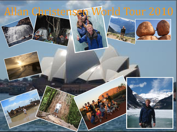 Collage with pictures from Allan Christensen's world tour