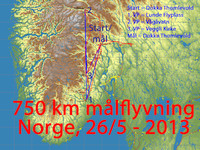Kort over Norge med visning af flyvningen